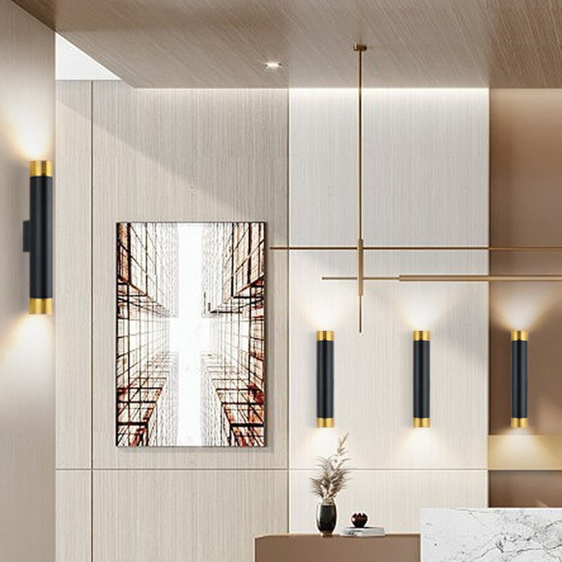 Modern Minimalist Aluminum Cylinder LED Up And Down Illuminated Wall Sconce Lamp For Living Room