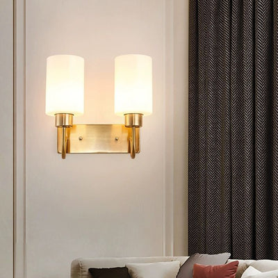 Contemporary Simplicity Iron Frame Glass Cylinder 1/2-Light Wall Sconce Lamp For Bedroom