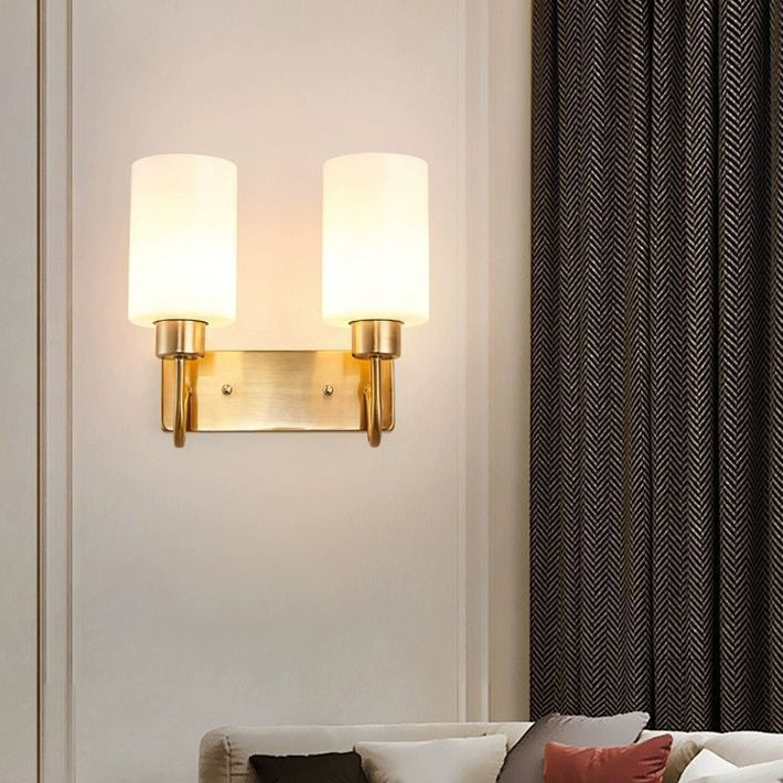 Contemporary Simplicity Iron Frame Glass Cylinder 1/2-Light Wall Sconce Lamp For Bedroom