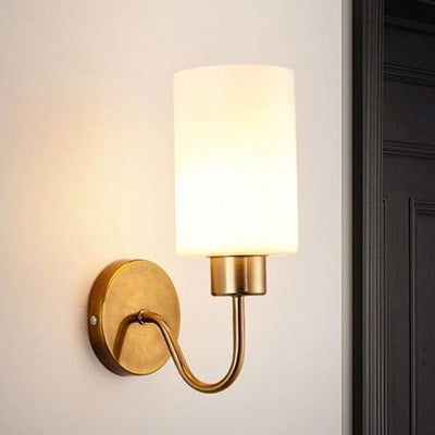 Contemporary Simplicity Iron Frame Glass Cylinder 1/2-Light Wall Sconce Lamp For Bedroom