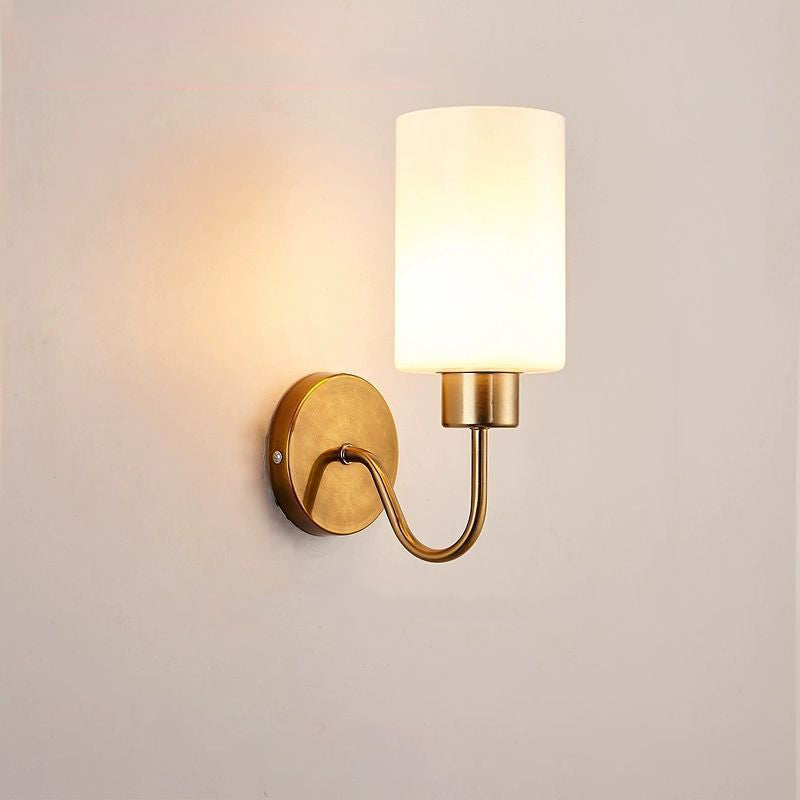 Contemporary Simplicity Iron Frame Glass Cylinder 1/2-Light Wall Sconce Lamp For Bedroom