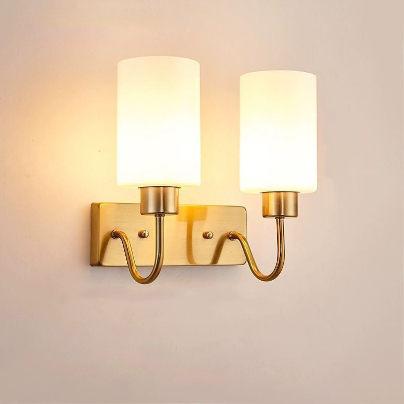 Contemporary Simplicity Iron Frame Glass Cylinder 1/2-Light Wall Sconce Lamp For Bedroom