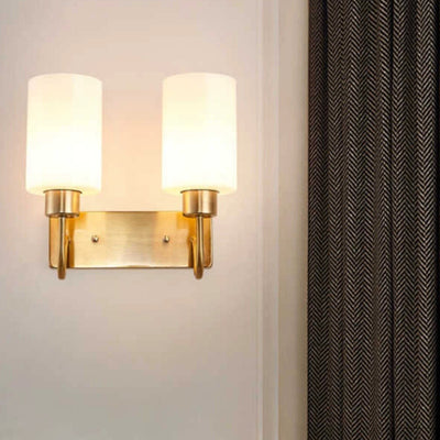 Contemporary Simplicity Iron Frame Glass Cylinder 1/2-Light Wall Sconce Lamp For Bedroom