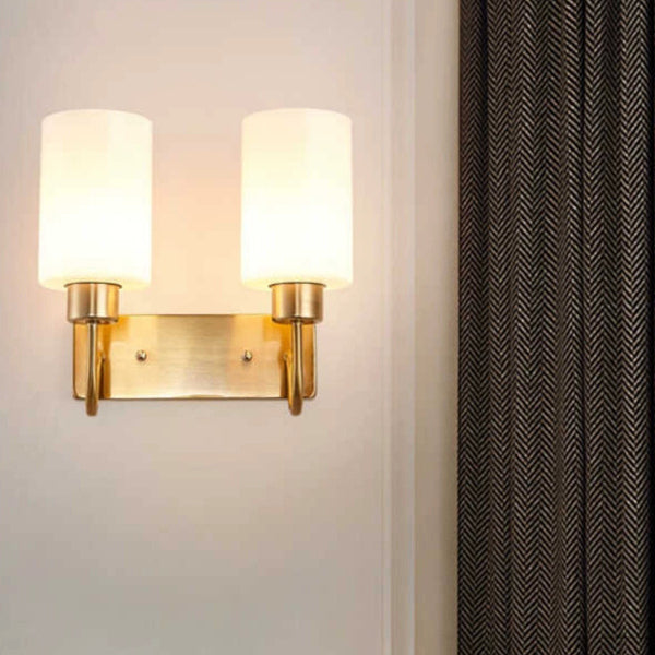 Contemporary Simplicity Iron Frame Glass Cylinder 1/2-Light Wall Sconce Lamp For Bedroom