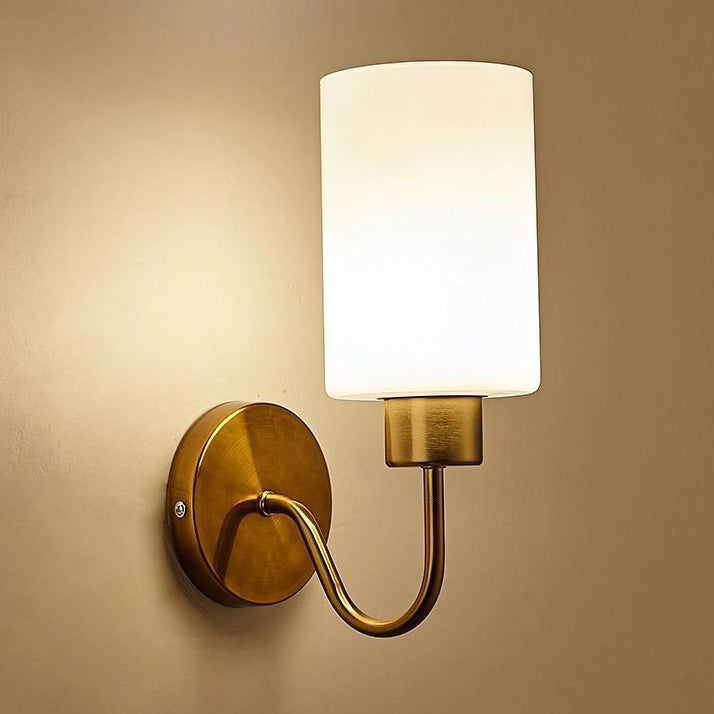 Contemporary Simplicity Iron Frame Glass Cylinder 1/2-Light Wall Sconce Lamp For Bedroom