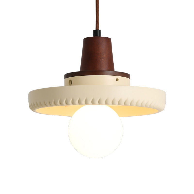 Traditionelle japanische Massivholzharz-Disc 1-Licht Pendelleuchte für Wohnzimmer 