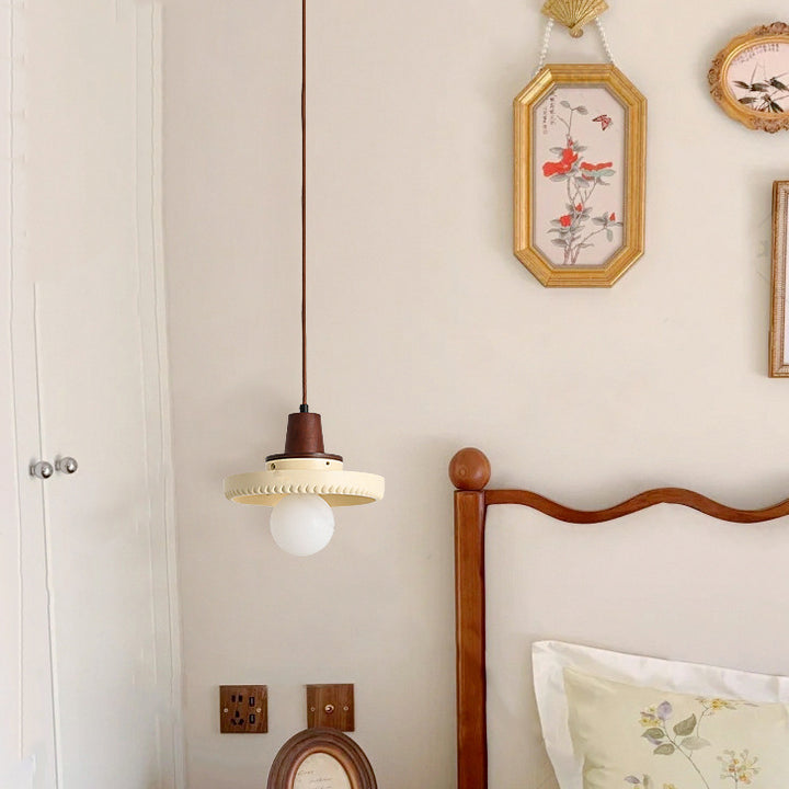 Traditionelle japanische Massivholzharz-Disc 1-Licht Pendelleuchte für Wohnzimmer 