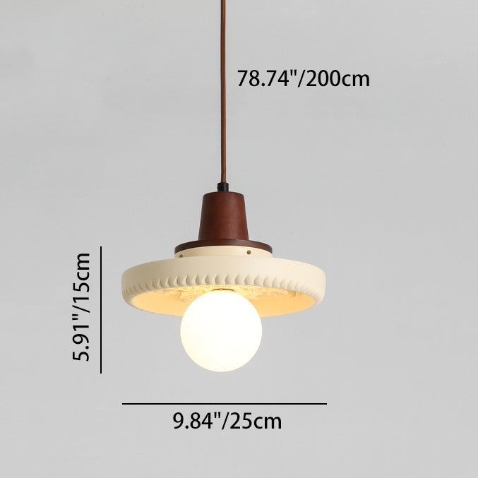 Traditionelle japanische Massivholzharz-Disc 1-Licht Pendelleuchte für Wohnzimmer 