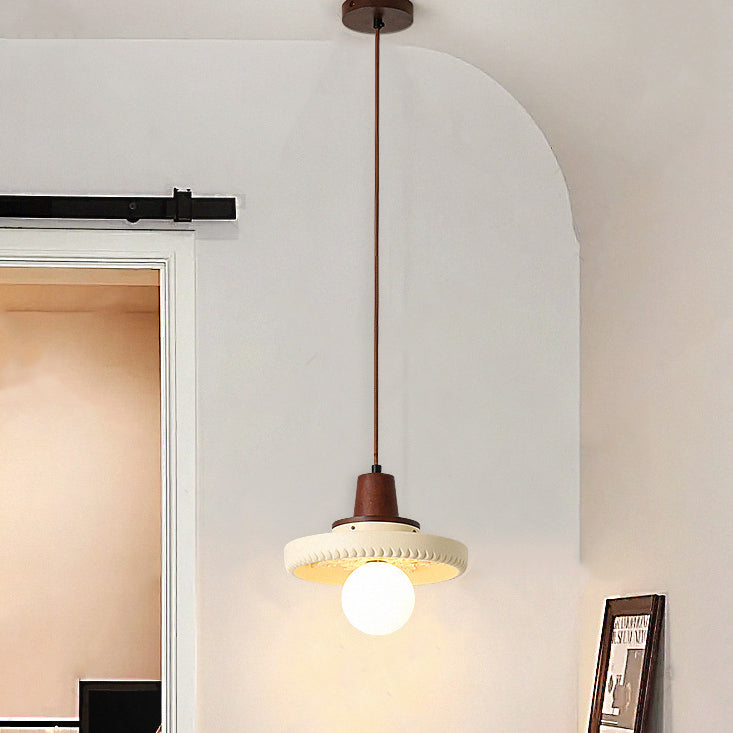 Traditionelle japanische Massivholzharz-Disc 1-Licht Pendelleuchte für Wohnzimmer 