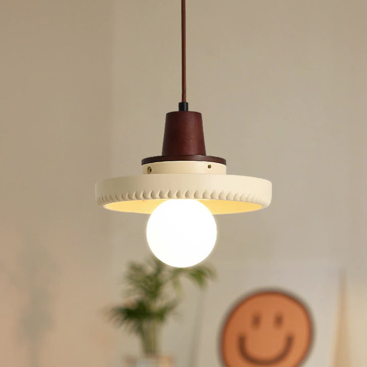 Traditionelle japanische Massivholzharz-Disc 1-Licht Pendelleuchte für Wohnzimmer 
