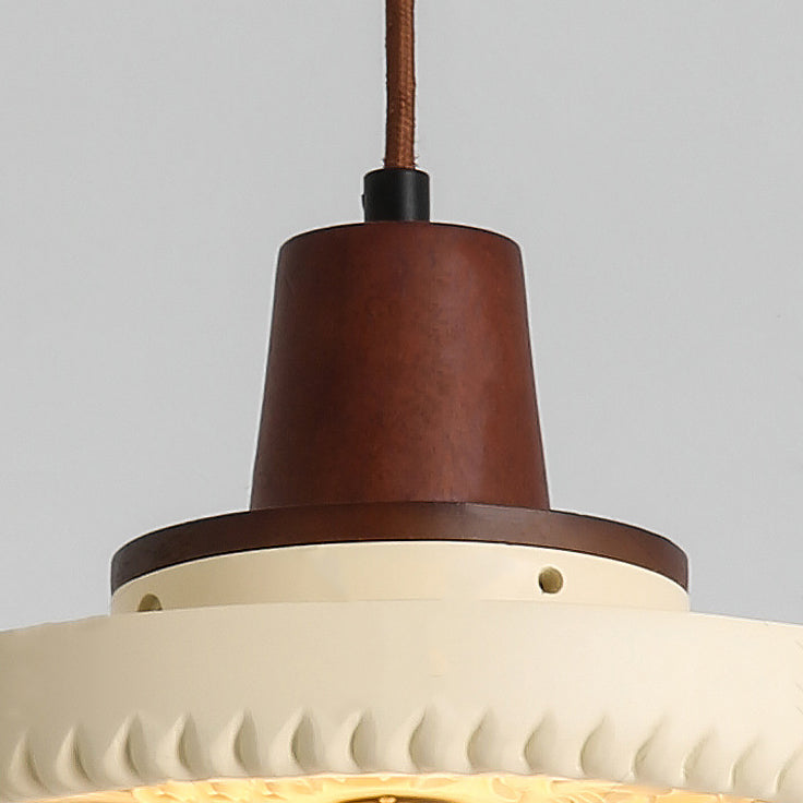 Traditionelle japanische Massivholzharz-Disc 1-Licht Pendelleuchte für Wohnzimmer 