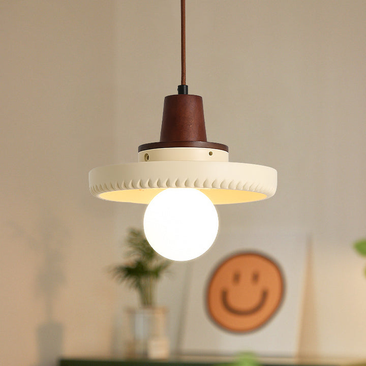Traditionelle japanische Massivholzharz-Disc 1-Licht Pendelleuchte für Wohnzimmer 