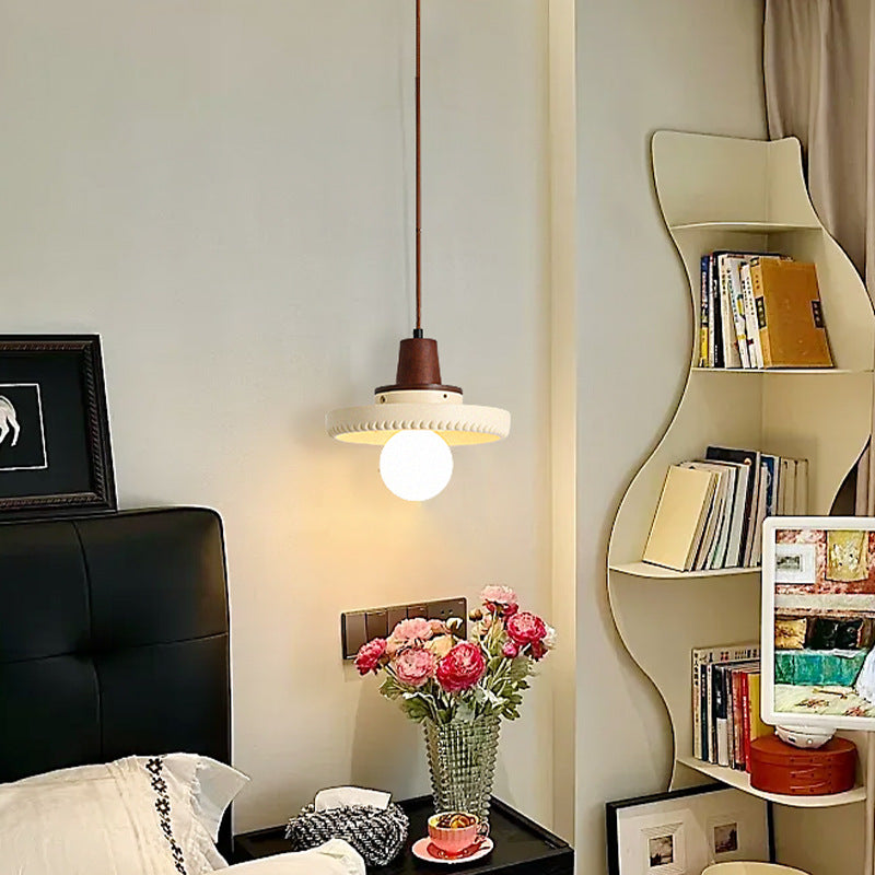 Traditionelle japanische Massivholzharz-Disc 1-Licht Pendelleuchte für Wohnzimmer 