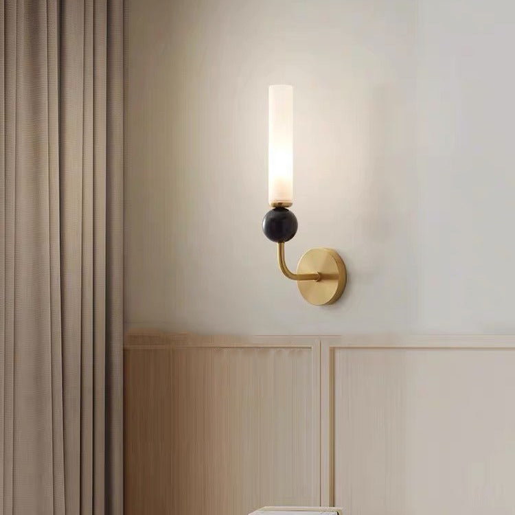 Applique murale 1 lumière avec abat-jour en acrylique de forme cylindrique en marbre de cuivre simplicité contemporaine pour la chambre 