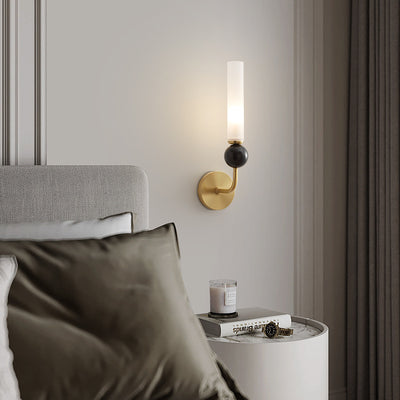 Applique murale 1 lumière avec abat-jour en acrylique de forme cylindrique en marbre de cuivre simplicité contemporaine pour la chambre 