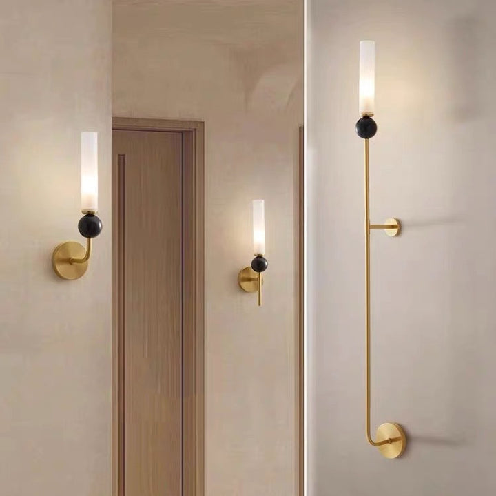 Applique murale 1 lumière avec abat-jour en acrylique de forme cylindrique en marbre de cuivre simplicité contemporaine pour la chambre 