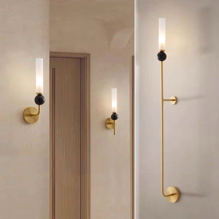 Applique murale 1 lumière avec abat-jour en acrylique de forme cylindrique en marbre de cuivre simplicité contemporaine pour la chambre 