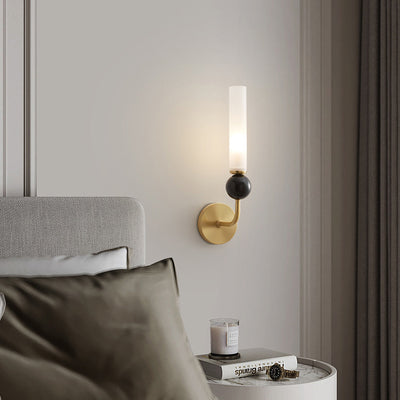 Applique murale 1 lumière avec abat-jour en acrylique de forme cylindrique en marbre de cuivre simplicité contemporaine pour la chambre 