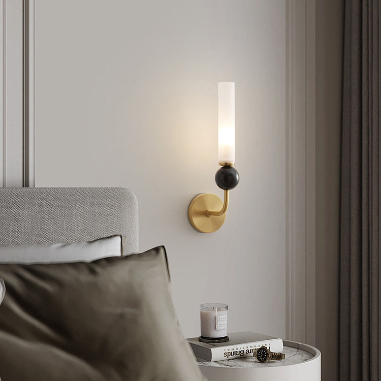Applique murale 1 lumière avec abat-jour en acrylique de forme cylindrique en marbre de cuivre simplicité contemporaine pour la chambre 