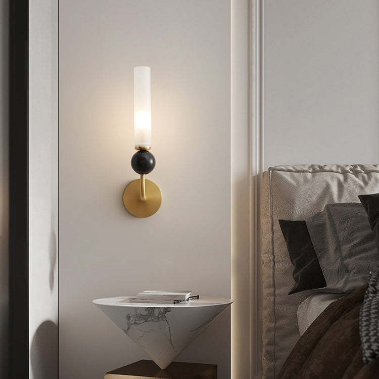Applique murale 1 lumière avec abat-jour en acrylique de forme cylindrique en marbre de cuivre simplicité contemporaine pour la chambre 