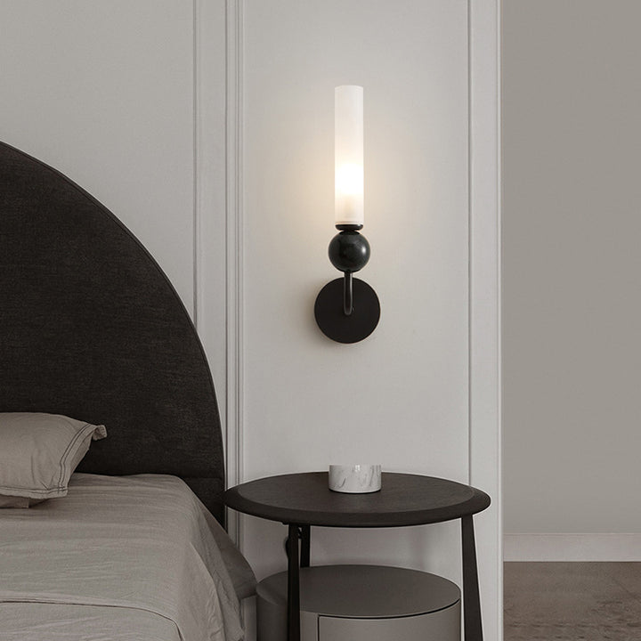 Applique murale 1 lumière avec abat-jour en acrylique de forme cylindrique en marbre de cuivre simplicité contemporaine pour la chambre 