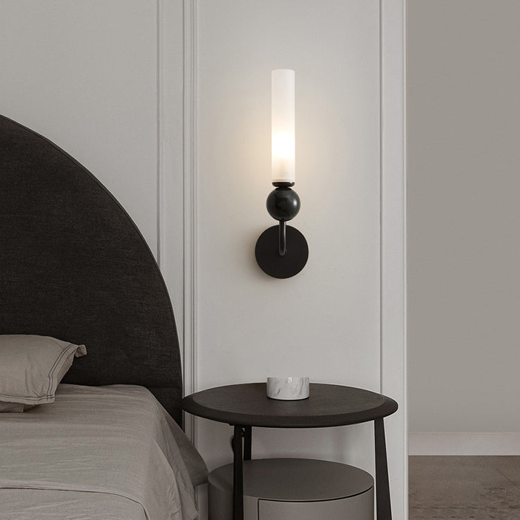 Applique murale 1 lumière avec abat-jour en acrylique de forme cylindrique en marbre de cuivre simplicité contemporaine pour la chambre 