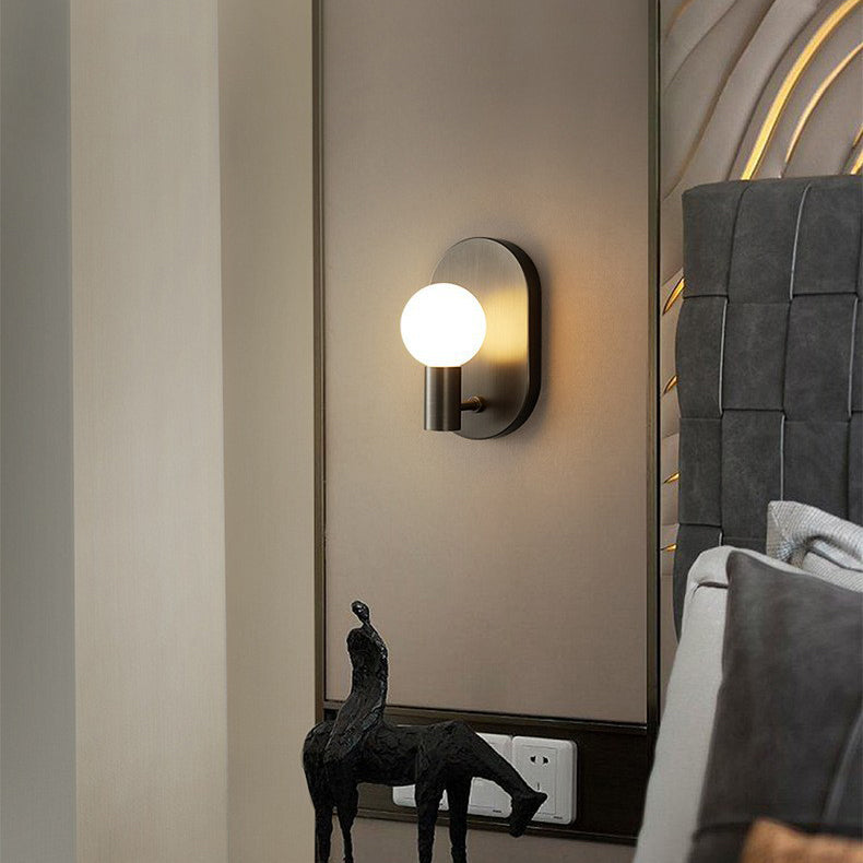 Contemporary Luxury Full Copper Frame Glass 1-Light Wall Sconce Lamp For Bedroom