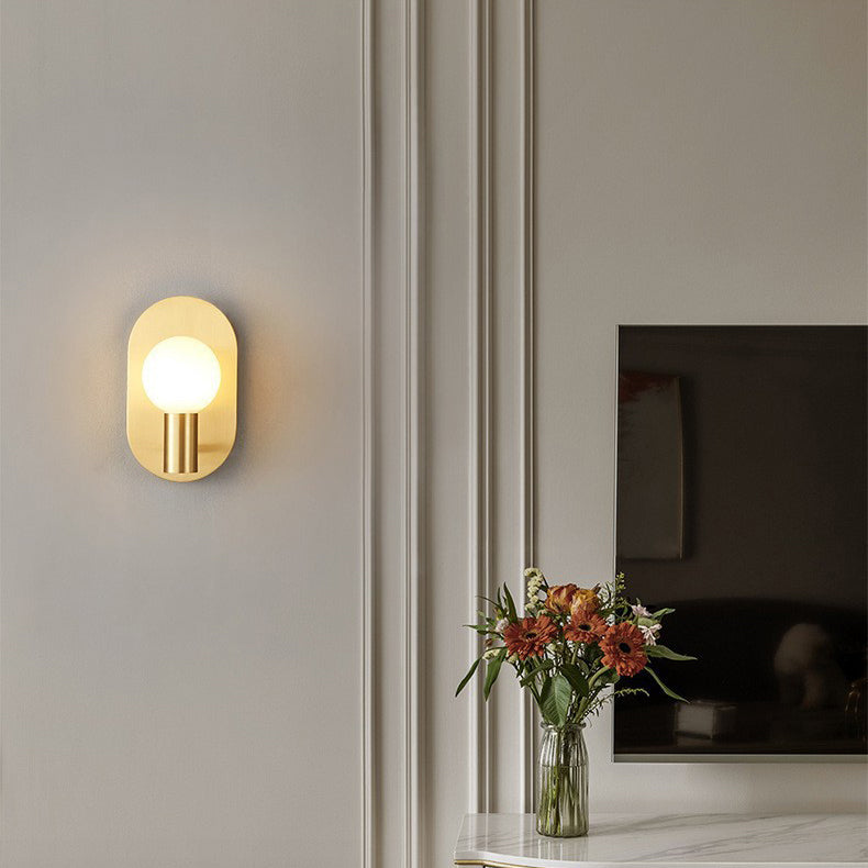 Contemporary Luxury Full Copper Frame Glass 1-Light Wall Sconce Lamp For Bedroom