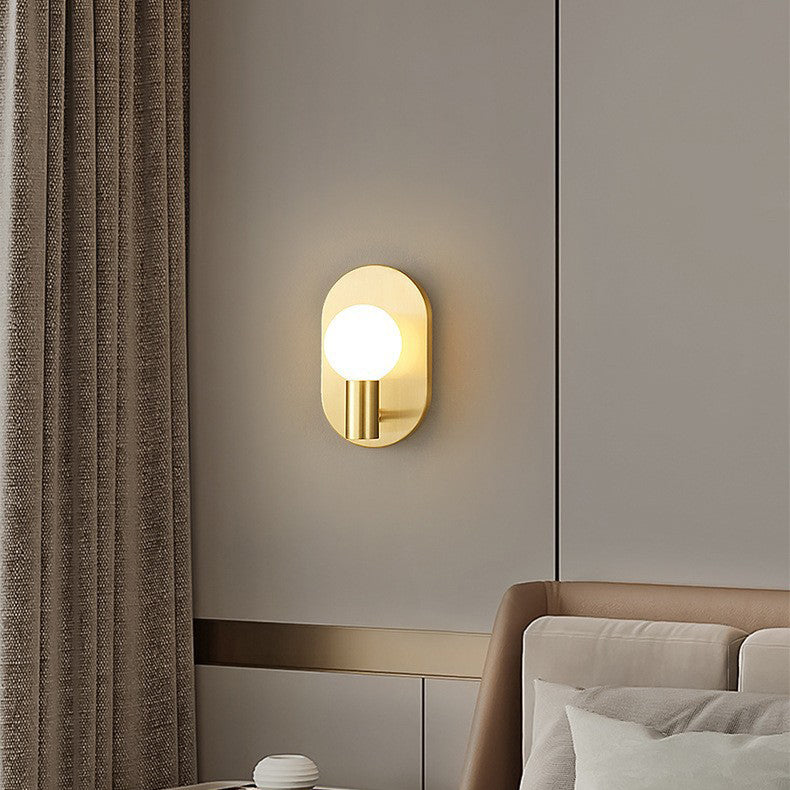 Contemporary Luxury Full Copper Frame Glass 1-Light Wall Sconce Lamp For Bedroom