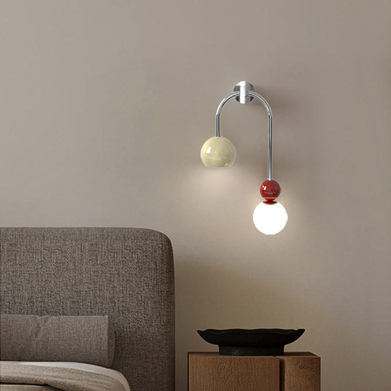 Contemporary Scandinavian Arc Iron Acrylic Ball Shade 1-Light Wall Sconce Lamp For Bedroom