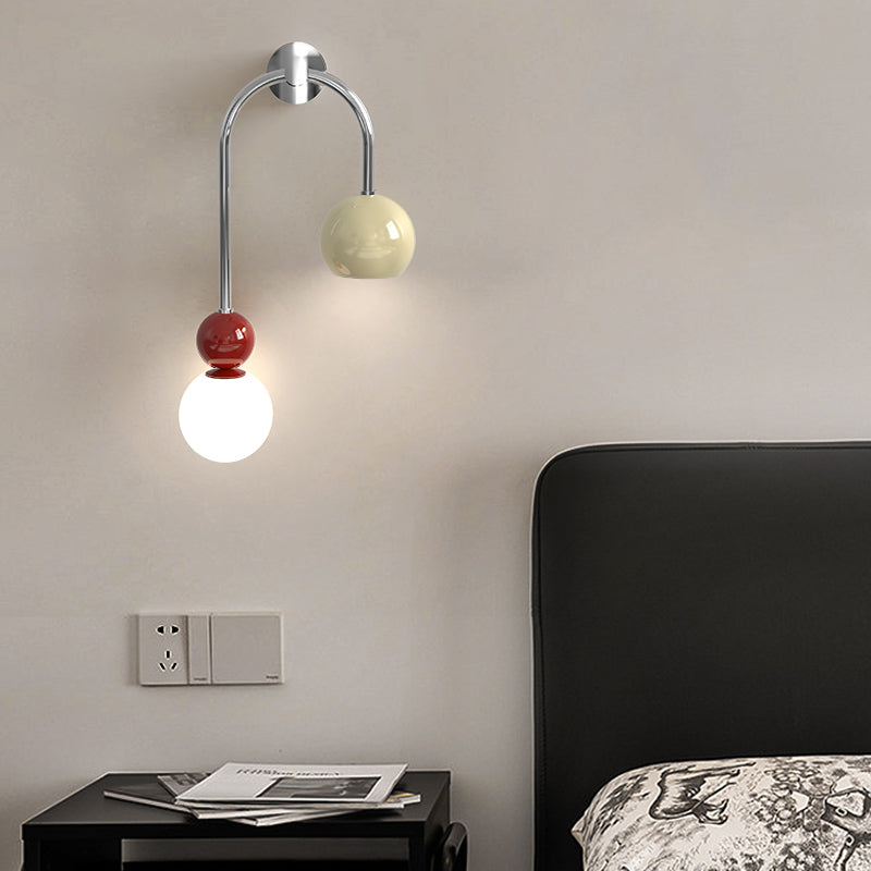 Contemporary Scandinavian Arc Iron Acrylic Ball Shade 1-Light Wall Sconce Lamp For Bedroom