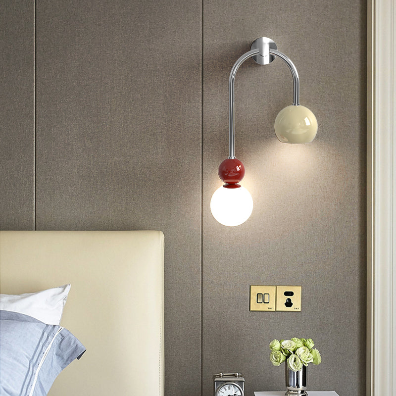 Contemporary Scandinavian Arc Iron Acrylic Ball Shade 1-Light Wall Sconce Lamp For Bedroom