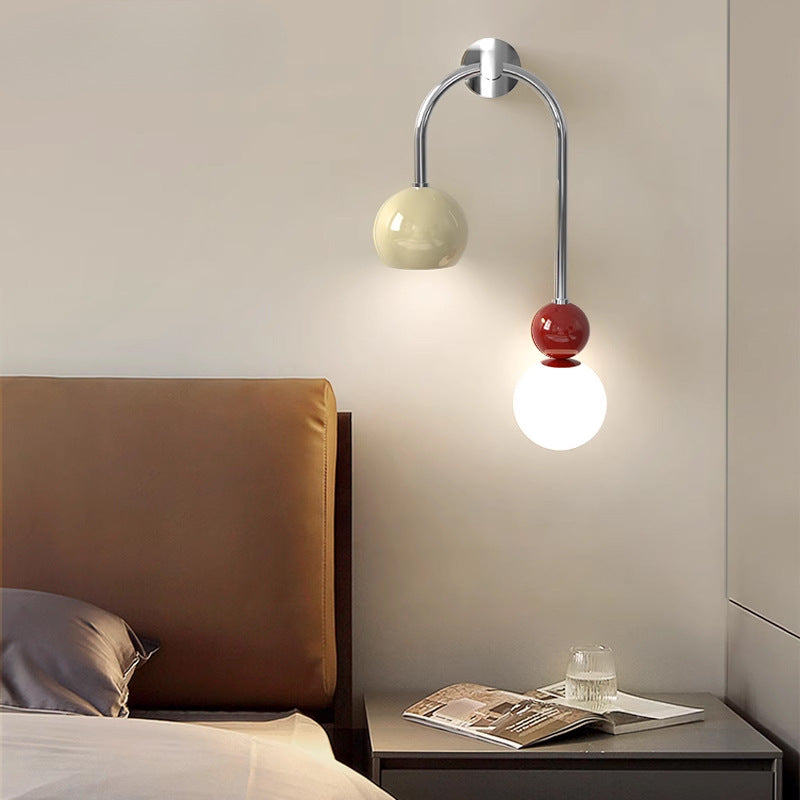 Contemporary Scandinavian Arc Iron Acrylic Ball Shade 1-Light Wall Sconce Lamp For Bedroom