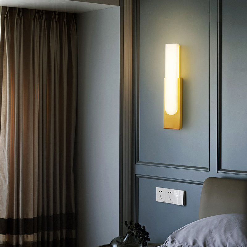 Contemporary Luxury Column Imitation Marble Shade Hardware LED Wall Sconce Lamp For Bedroom