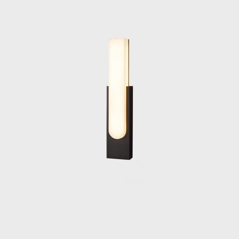 Contemporary Luxury Column Imitation Marble Shade Hardware LED Wall Sconce Lamp For Bedroom
