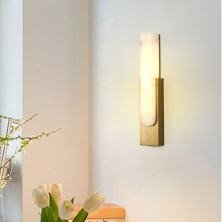 Contemporary Luxury Column Imitation Marble Shade Hardware LED Wall Sconce Lamp For Bedroom