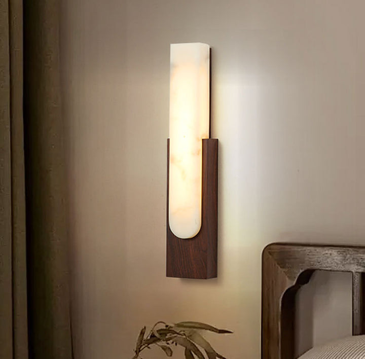 Contemporary Luxury Column Imitation Marble Shade Hardware LED Wall Sconce Lamp For Bedroom