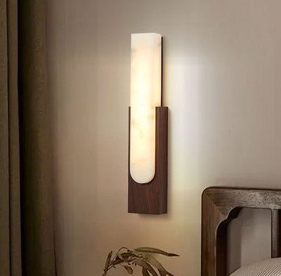 Contemporary Luxury Column Imitation Marble Shade Hardware LED Wall Sconce Lamp For Bedroom