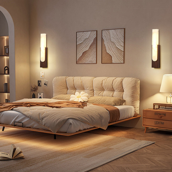 Contemporary Luxury Column Imitation Marble Shade Hardware LED Wall Sconce Lamp For Bedroom