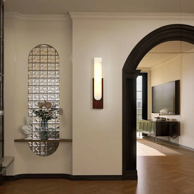 Contemporary Luxury Column Imitation Marble Shade Hardware LED Wall Sconce Lamp For Bedroom