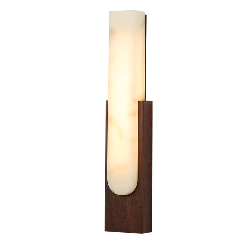 Contemporary Luxury Column Imitation Marble Shade Hardware LED Wall Sconce Lamp For Bedroom