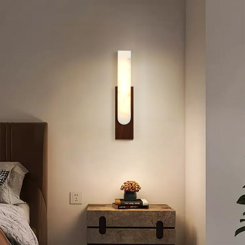 Contemporary Luxury Column Imitation Marble Shade Hardware LED Wall Sconce Lamp For Bedroom