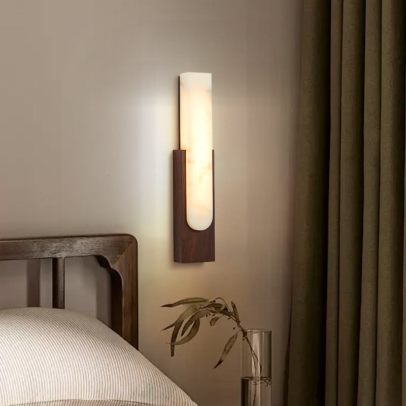 Contemporary Luxury Column Imitation Marble Shade Hardware LED Wall Sconce Lamp For Bedroom