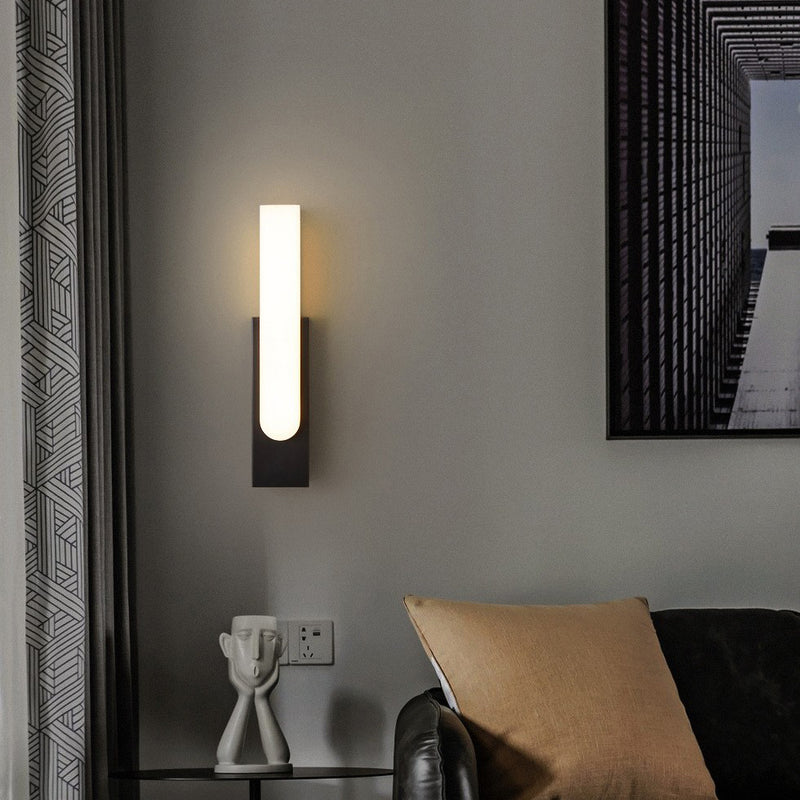 Contemporary Luxury Column Imitation Marble Shade Hardware LED Wall Sconce Lamp For Bedroom