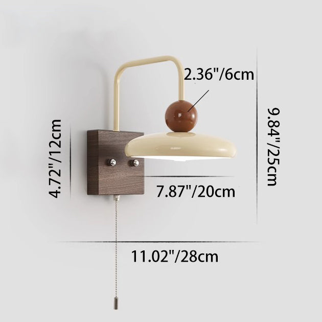 Lampe murale LED ronde en fer traditionnel français avec grain de bois de noyer pour chambre 