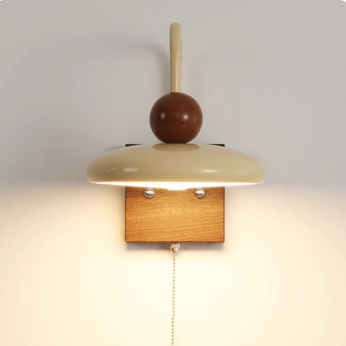 Traditionelle französische Eisen-Walnuss-Holzmaserung Runde LED-Wandleuchte für das Schlafzimmer 