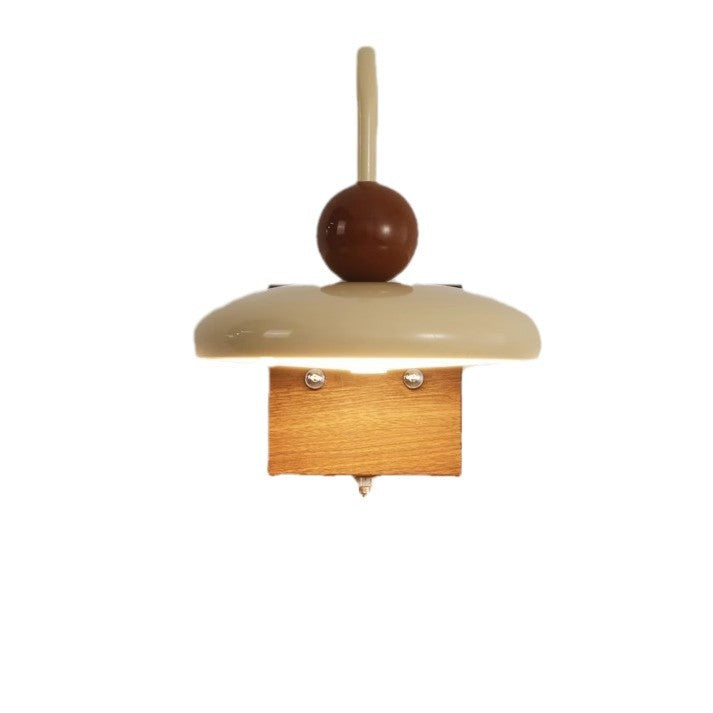 Traditionelle französische Eisen-Walnuss-Holzmaserung Runde LED-Wandleuchte für das Schlafzimmer 