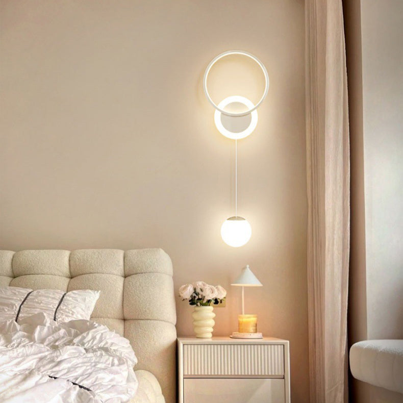 Contemporary Scandinavian Iron Acrylic Geometric Circle Ring LED Wall Sconce Lamp For Bedroom