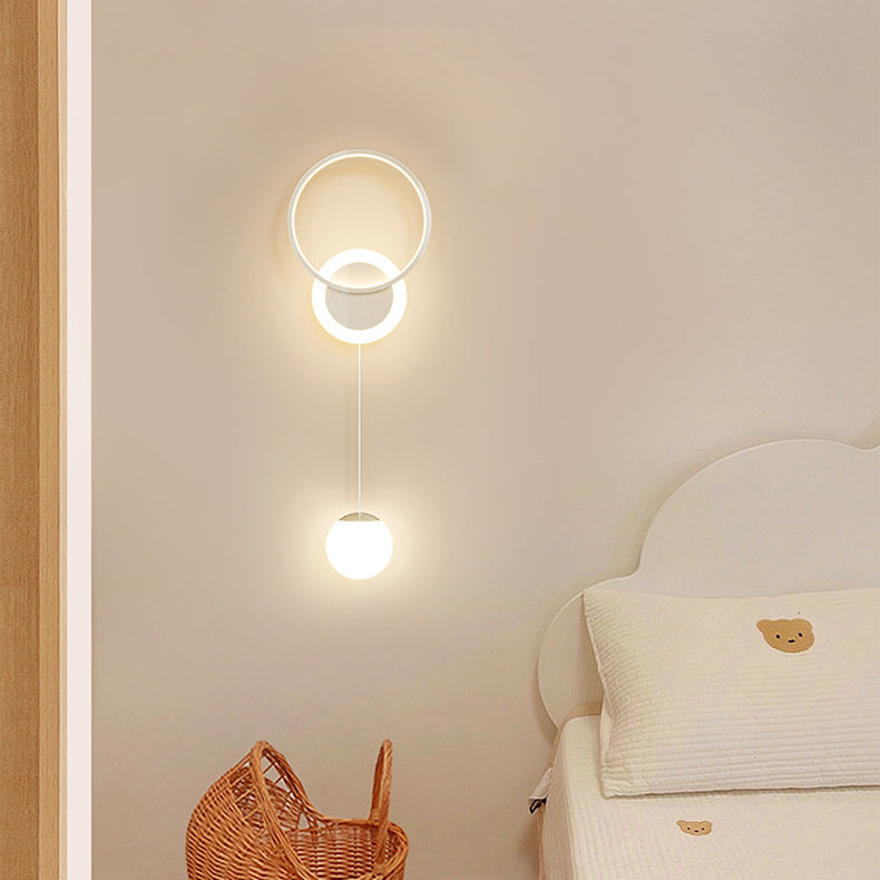 Contemporary Scandinavian Iron Acrylic Geometric Circle Ring LED Wall Sconce Lamp For Bedroom