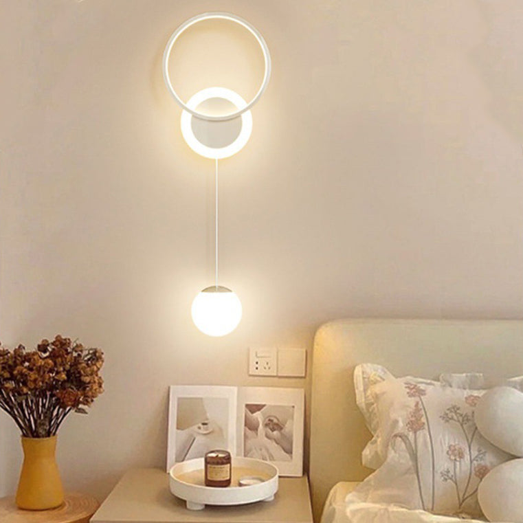 Contemporary Scandinavian Iron Acrylic Geometric Circle Ring LED Wall Sconce Lamp For Bedroom
